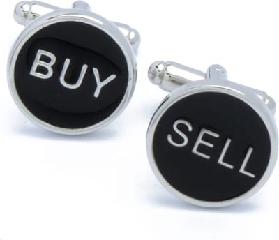 Manchetknopen - Buy Sell Tekst Zwart Rond Beleggen