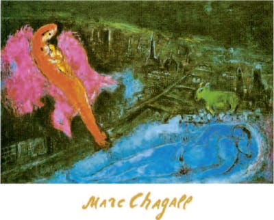 Marc Chagall - Bruggen over de Seine - Kunstposter - 60x80 cm