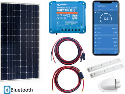 Victron Energy Zonnepanelen Set Bluetooth – Set Vast Zonnepaneel 190Wp - Caravan, Camper, Boot, Tent - zonnepaneel Compleet Pakket - Kabel met connectoren - Plug-Play set schematische tekening en handleiding - Monokristallijn
