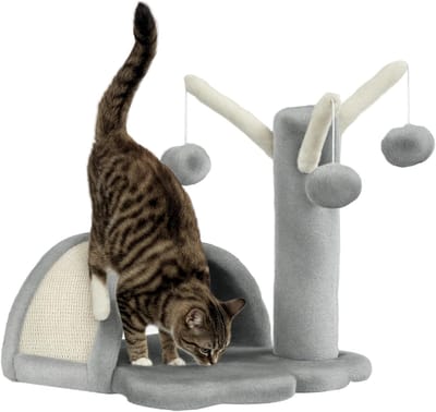 TEKROA Krabpaal - Kattenhuis – Kattenboom - Kattenkrabpaa – Duurzaam & Stabiel – Klimboom voor kleine en grote katten - 38x38x40 cm – Lichtgrijs