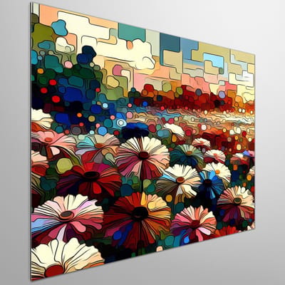 Modern bloemen schilderij | Hedendaagse bloemenpracht: Een levendige symfonie van kleuren en vormen | Kunst - 30x30 centimeter op Dibond | Foto op Dibond