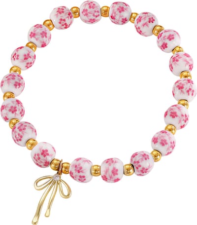 Handgemaakte keramische armband met verstelbaar elastisch koord - Roze - Modieuze meisjesarmband met hanger, trendy accessoire en perfect cadeau
