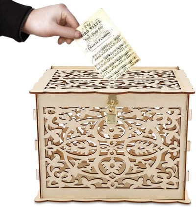 Dailygoods- Bruiloftskaartenbox Houten - Decoratieve Kaartdoos - Sleuf en Slot - Opvouwbaar Ontwerp - Inclusief Sleutel - Afmetingen 25 x 20 x 18,3 cm