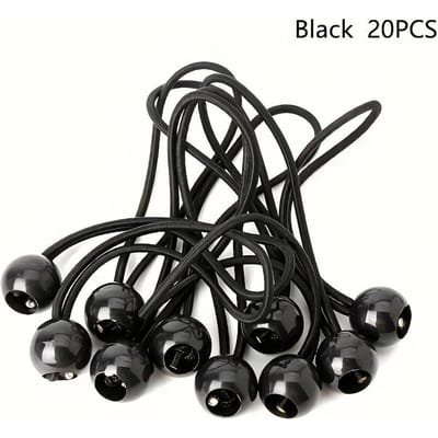 Zware Bungee Koorden met UV-Bestendige Ballen - Premium Sjorband Set voor Luifel, Tent, Lading, Camper & Schuilplaats - Duurzame Elastische Koorden black