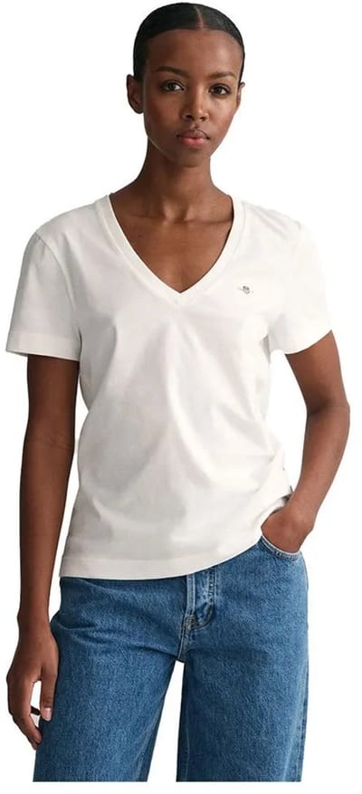 Gant Reg Shield T-shirt Met Korte Mouwen En V-hals Wit M Vrouw