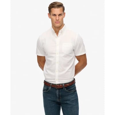 Superdry City Overhemd van Katoen en Linnen met Korte Mouwen White Grootte: XL