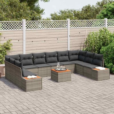 vidaXL - Tuinbank - Set - 10 - st - 10-Aantal - zitplaatsen - Grijs - Polyrattan