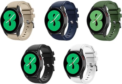 Strap-it 5-pack Siliconen Horlogebandjes – Zwart, Wit, Donkerblauw, Groen & Beige – Comfortabel & Duurzaam – Geschikt voor Samsung Galaxy Watch 7 (40 & 44mm)/Watch 6 (Classic)/Watch 5 (Pro)/Watch 4 (Classic)/Watch FE