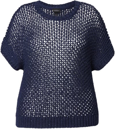Ulla Popken - Dames - Pullover pailletten ronde hals mouwloos - Donkermarine - Maat 46+
