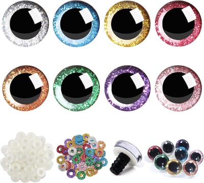 Veiligheid Ogen - Plastic Dieren Ogen - Poppen Maken - Glitter Afwerking - 20mm - 8 Kleuren