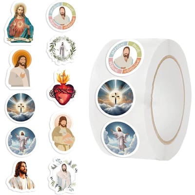 500 Stuks Religieuze Jezus Stickers Esthetische Cartoon PVC Decal Rol Voor Flessen Laptops Telefoons Skateboards Scrapbooking Sticker white