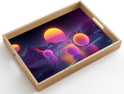 Dienblad hout 50x35 cm - Schootdienblad - Landschap - Bergen - Bollen - Licht - Borrelplank rechthoek - Plateau dienbladen