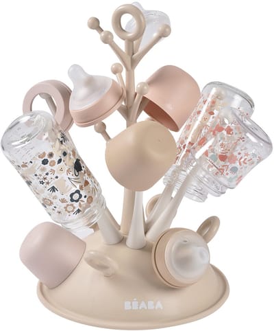Béaba Flessendroogrek Boom – Hygiënisch Afdruiprek voor Zuigflessen met Wateropvangsysteem – Flessenrek Voor 6 Baby Flessen & Accessoires – Clay/Ecru
