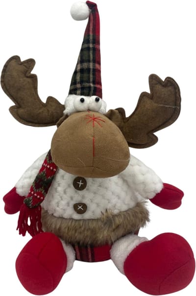 Decoratie eland knuffel zittend rood wit 45 cm | 809302 | Home Sweet Home | Stoer & Sober Woonstijl