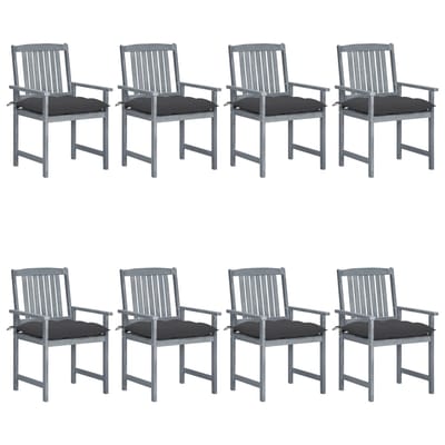 vidaXL - Tuinstoelen - 8 - st - met - kussens - massief - acaciahout - grijs