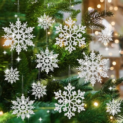 Dailygoods - Kerstboomversiering, sneeuwvlokken, kerstboomversiering, 36 stuks, kerstboomversiering, sneeuwvlokken, hangende ornamenten, kerstboomversiering