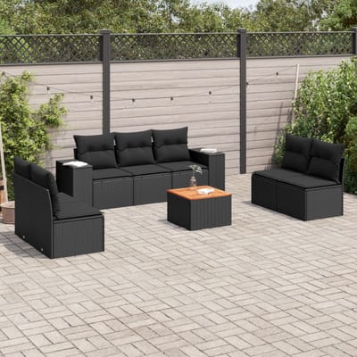 vidaXL - 8-delige - Loungeset - met - kussens - poly - rattan - zwart