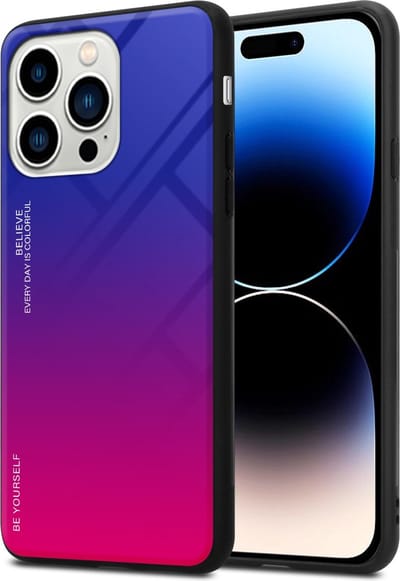 Cadorabo Hoesje geschikt voor Apple iPhone 14 PRO in PAARS - ROOD - Tweekleurige beschermhoes van TPU-silicone Case Cover en achterzijde van gehard glas