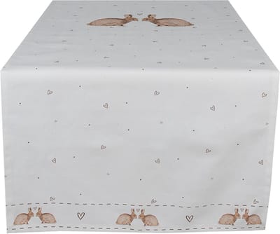 Clayre & Eef Tafelloper 50x140 cm Wit Bruin Katoen Konijn