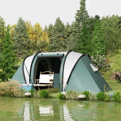 Outsunny Tunnelvormige Familietent – Waterdicht 3.000 mm, 2 Slaapkamers & Woonruimte, 450x220x180 cm, Inclusief Draagtas & Haringen