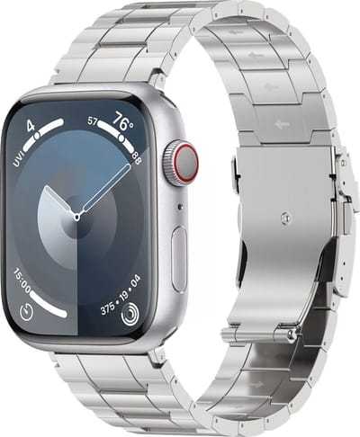 By Qubix - Geschikt voor Apple Watch bandje - Titanium Premium Link bandje - Zilver - Geschikt voor Apple Watch 44mm / 45mm / 46mm / 49mm (Ultra 1,2 en 3) - Smartwatch bandje