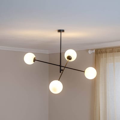EMIBIG LIGHTING Plafondlamp Linear, zwart/opaal, 4-lamps