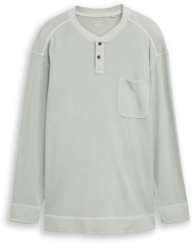 Tom Tailor - Plus Size - Henley-shirt met lange mouwen en wafelstructuur - Maat 4XL - soft greyish green