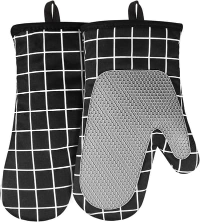 Ovenhandschoenen - Hittebestendig - Siliconen - Katoen - Dubbellaags - Met katoenen voering en antislipoppervlak - Voor koken, bakken, grillen - Magnetronhandschoenen