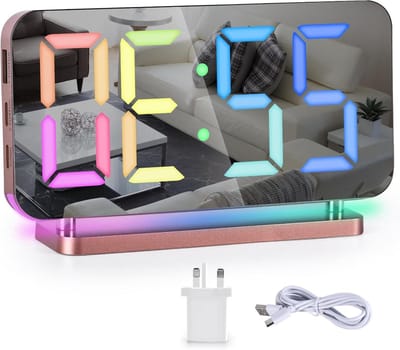 Digitale Wekker - Nachtkastklok Spiegel - Wakker Worden - Instelbaar Sfeerlicht - 74 Inch Display - Zwart
