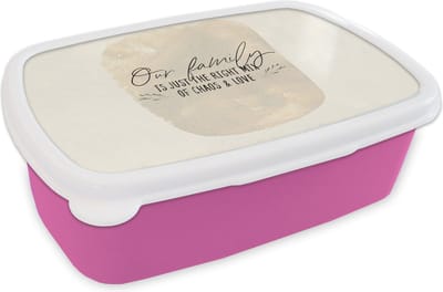 Broodtrommel Roze - Lunchbox - Brooddoos - Quotes - Familie - Our family is just the right mix of chaos & love - Spreuken - 18x12x6 cm - Kinderen - Meisje
