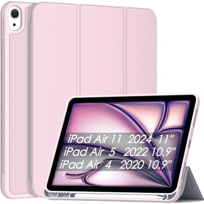 Case voor iPad Air 11 2024 M2 Case 10.9 Air 5 4 Roze Met Pencil Houder Smart Cover Auto Sleep Beschermende TPU