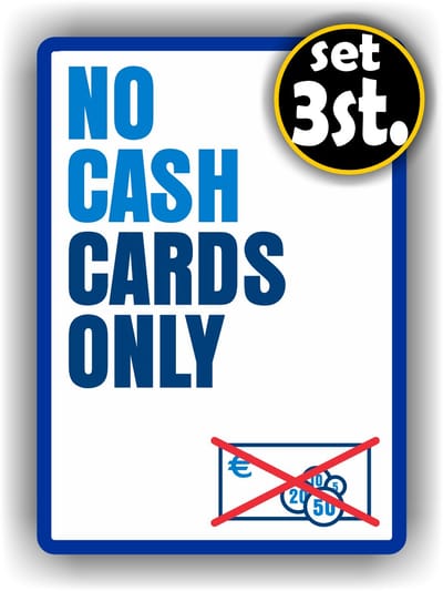 Jerma - No Cash Cards Only - Sticker - 1 van 14x20 cm - 2 van 10x12 cm - Weerbestendig - Zelfklevend
