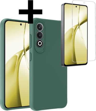 Hoesje - Met Screenprotector - Geschikt voor OnePlus Nord CE4 - Sterk & Shockproof - Back Cover - Siliconen Case - Telefoon Hoes - Telefoonhoesjes - Donkergroen