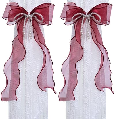Dailygoods- Gordijnbinders 2 Stuks - Verstelbare Lintgordijnhouder - Decoratieve Terughoudsters - Strikvorm met Parels - Elegante Sfeer - 86 cm Lengte - Gordijnhouders