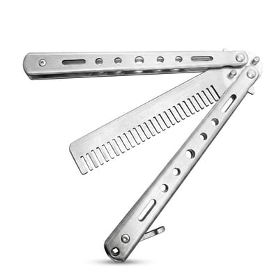 Zilverkleurige baardkam heren opvouwbare vlinder baardkam metalen baardkam brede tanden styling kam voor baard en haar RVS look zakformaat draagbaar verzorgingsaccessoire