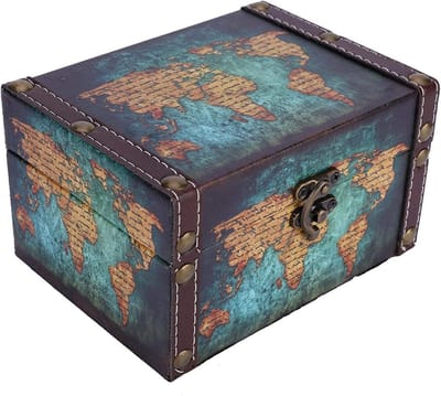 Vintage Houten Schatkist met Kaartpatroon voor Sieraden, Bewaarbox en Decoratieaccessoire - Handgemaakt en Uniek Geschenk