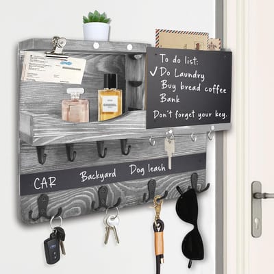 Boerderij Sleutel en Brievenhouder voor Muur - Decoratieve Post en Sleutel Organizer met Haken en Krijtbord