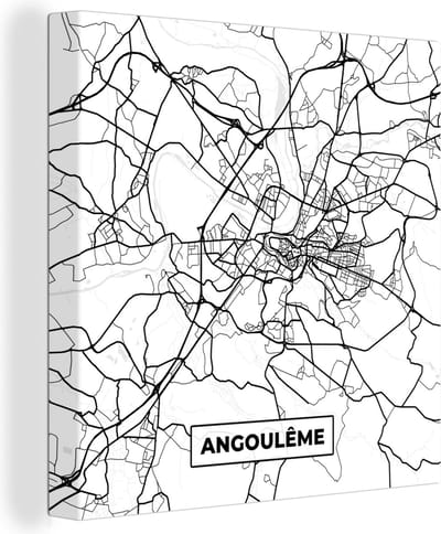 Canvas Schilderij Angoulême - Stadskaart – Plattegrond – Kaart – Frankrijk - Zwart wit - 20x20 cm - Wanddecoratie