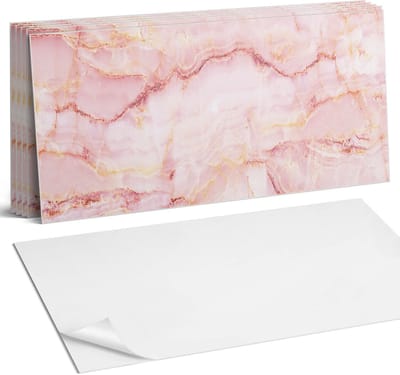 Coloray Plaktegels - Marmerpatroon met golven Wandtegel Zelfklevend - 60 cm x 30 cm - Roze Plaktegels - 6 stuks - Rechthoek PVC Tegels - Plaktegels Keuken - Zelfklevende Vloertegels Badkamer - Vinyl Tegels Zelfklevend - Zelfklevende Wandtegels