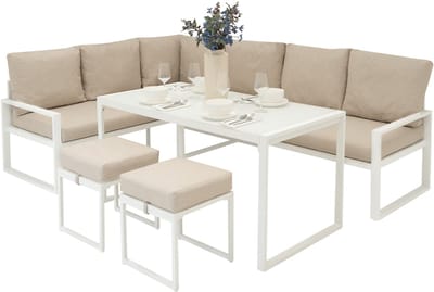 Aluminium hoek loungeset - wit - 173x240 cm - inclusief regenhoes