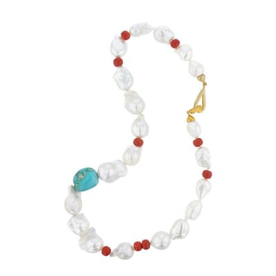 Luna-Pearls - 216.0969 - Collier - Dames - 925 zilver - geelgoud verguld - Zoetwater gekweekte parel 10-13 mm - Turkoois - 44 cm