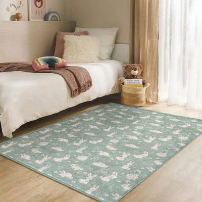 Konijntje In Het Bos Groen Babykamer Tapijt Kinderkamer Handgemaakte Kinderkleden Handgemaakt Kinderkamer Tapijt Schattig Konijn Babykleden 60*90cm brown
