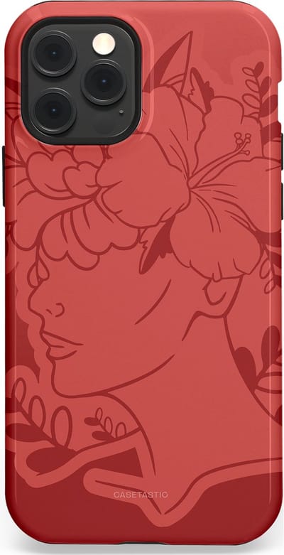 Casetastic hoesje geschikt voor Apple iPhone 12 / Apple iPhone 12 Pro - MagSafe - Dubbellaagse bescherming - Bloemenfluistering - Fashion Case - Koraal Terracotta