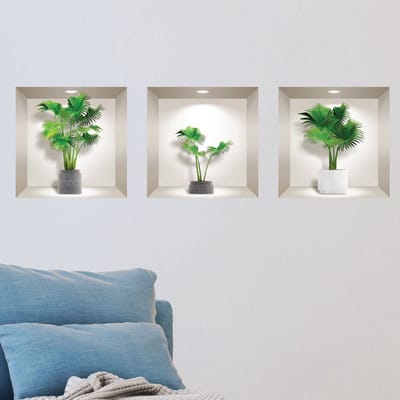 3D-stickers van gemarmerde palmbomen in potten, 30 x 90 cm