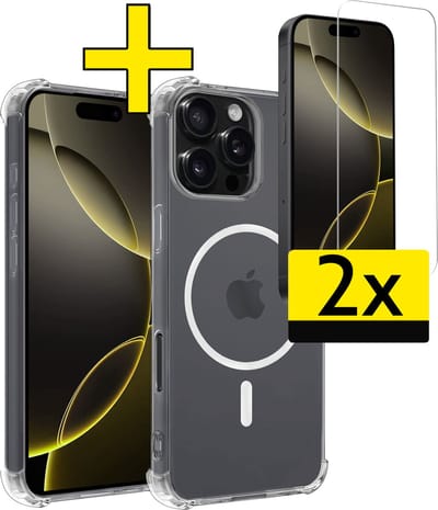 Hoesje - Met 2x Screenprotector - Geschikt voor Apple iPhone 16 Pro - Magsafe Compatible - Sterk & Shockproof - Back Cover - Shock Proof Case - Telefoon Hoes - Telefoonhoesjes - Transparant