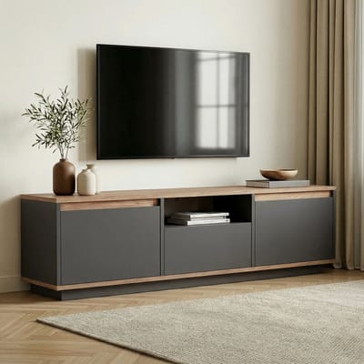 Asir - TV-standaard - Antraciet, Atlantische den - 100% met melamine gecoat spaanplaat - 35 x 167 x 12 cm