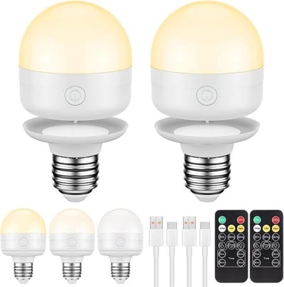 Oplaadbare lamp 2 stuks - E27 led lamp dimbaar met afstandsbediening - 7W batterijgevoede lamp met magnetische voet - Voor lampen zonder vaste bedrading, camping en noodverlichting