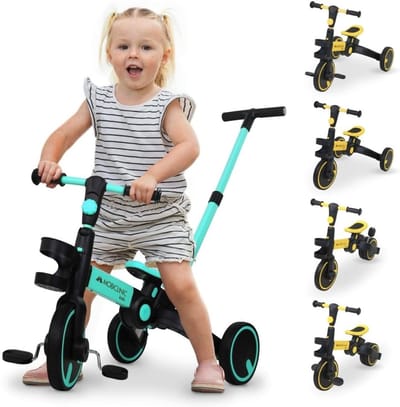 5-in-1 Kinderdriewieler met Duwstang, verstelbaar voor 1-5 jaar, lichtgewicht en met veilige wielen