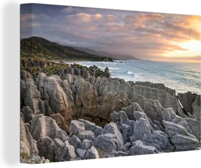 Canvas schilderij 150x100 cm - Wanddecoratie Lucht boven het Nationaal park Paparoa in Nieuw-Zeeland - Muurdecoratie woonkamer - Slaapkamer decoratie - Kamer accessoires - Schilderijen