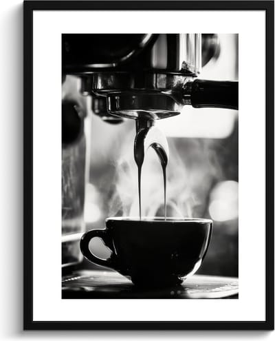 Fotolijst inclusief poster - Posterlijst 60x80 cm - Posters - Coffee - Espresso - Koffiemachine - Kop - Foto in lijst - Keuken decoratie muur - Wanddecoratie accessoires - Muurdecoratie - Schilderijen